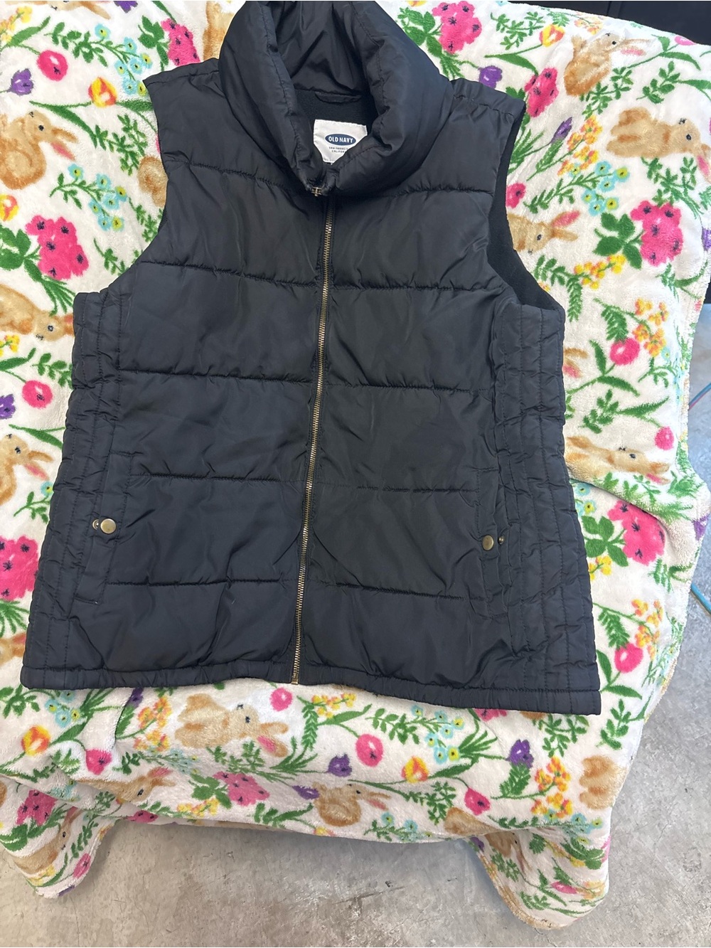 Old Navy Black Quilted Puffer Vest with Stand Collar